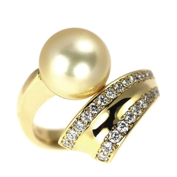 K18YG GOLDEN PEARL DIAMOND RING: K18YG Golden Pearl Diamond Ring Brand: None Type: rings Material: K18YG, Main Stone/Creation PearlSide Stone diamonds Color: Yellow Gold Size: US 6.25 - 6.5 Accessories: None Accessories Notice: When