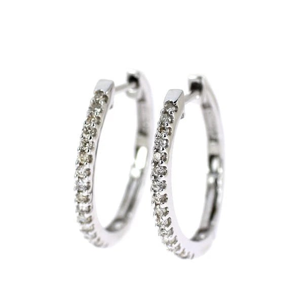 K18WG HOOP DIAMOND EARRINGS: K18WG hoop diamond earrings Brand: None Type: piercing Material: K18WG, Main Stone/Creation Natural Color: white Gold Size: Length/Width/Diameter (CM) 16.5 Accessories: None Accessories No