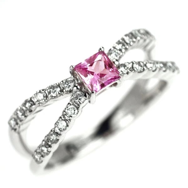 K18WG PINK SAPPHIRE DIAMOND RING: K18WG pink sapphire diamond ring Brand: None Type: rings Material: K18WG, Main Stone/Creation SapphireSide Stone diamonds Color: white Gold Size: US 6 Accessories: None Accessories Notice: When