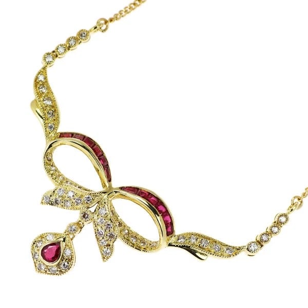 K18YG RUBY DIAMOND PENDANT NECKLACE: K18YG ruby diamond pendant necklace Brand: None Type: pendant necklace Material: K18YG, Main Stone/Creation Rubysidestonediamond Color: yellow Gold Size: Necklace: Chain Length40cm Accessories: None
