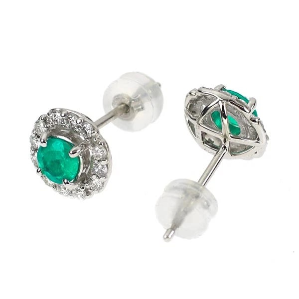 PT900 EMERALD DIAMOND EARRING - 2