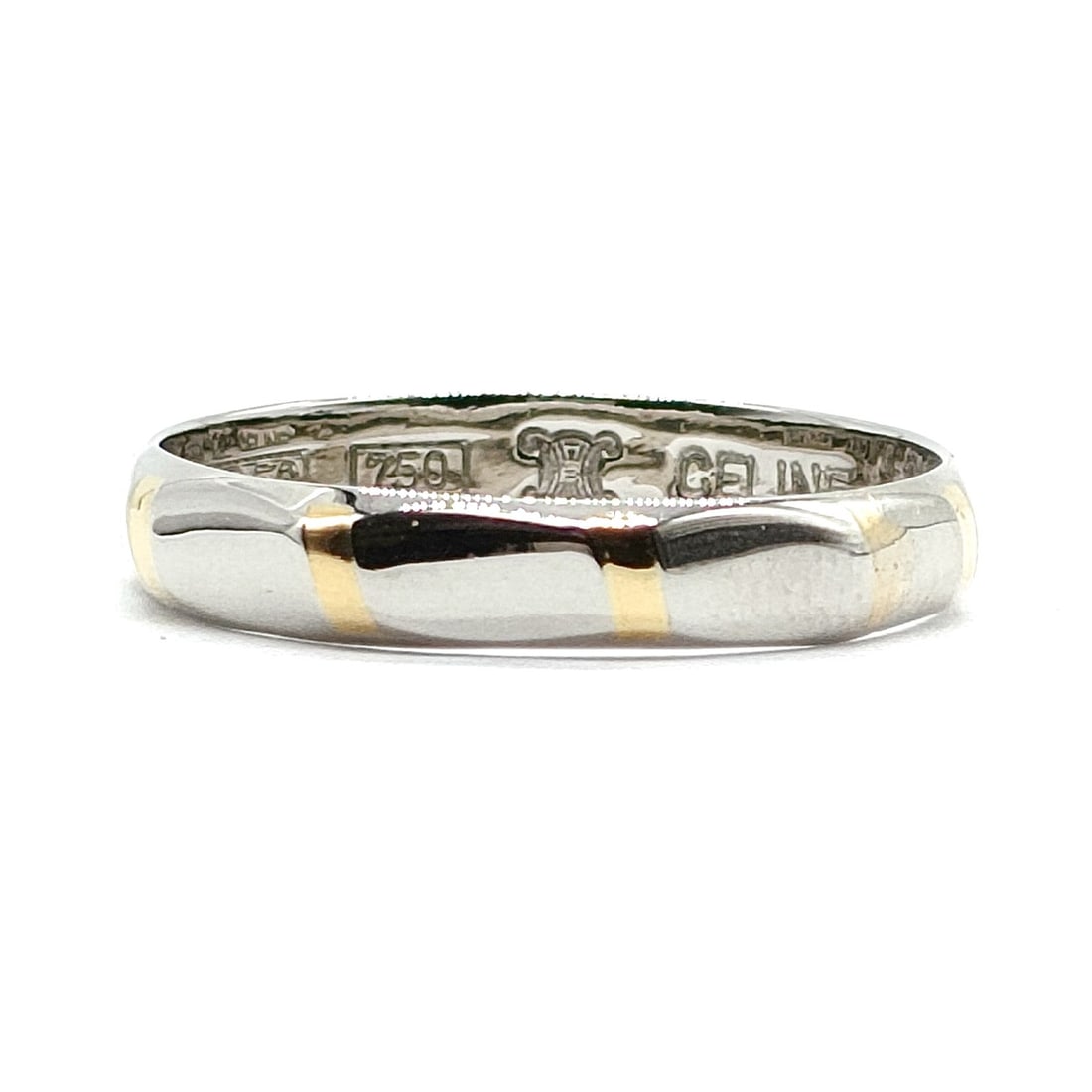 CELINE RING GOLD X PLATINUM YELLOW GOLD: Celine Ring Gold X Platinum Yellow Gold Brand: Celine Type: Ring Material: Gold X Platinum, Color: Platinum Size: US 7 Accessories: None Accessories Notice: When purchasing pre-owned goods