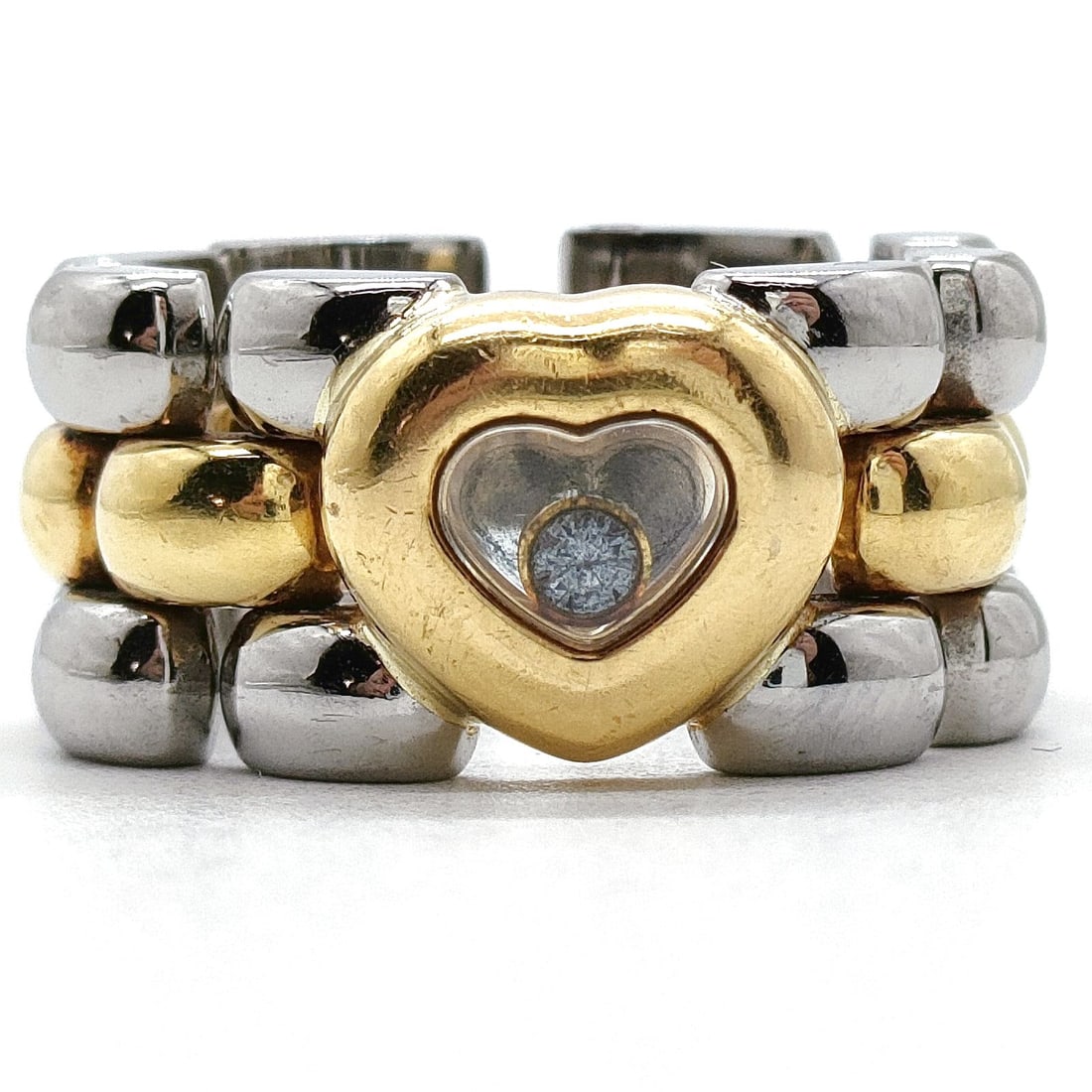 CHOPARD RING HAPPY DIAMOND DIAMOND GOLD X STAINLESS STE: Chopard Ring Happy Diamond Diamond Gold X Stainless ste Brand: Chopard Type: Ring Material: Gold X Stainless steel, Color: Silver Size: US 7 Accessories: None Accessories Notice: When purc