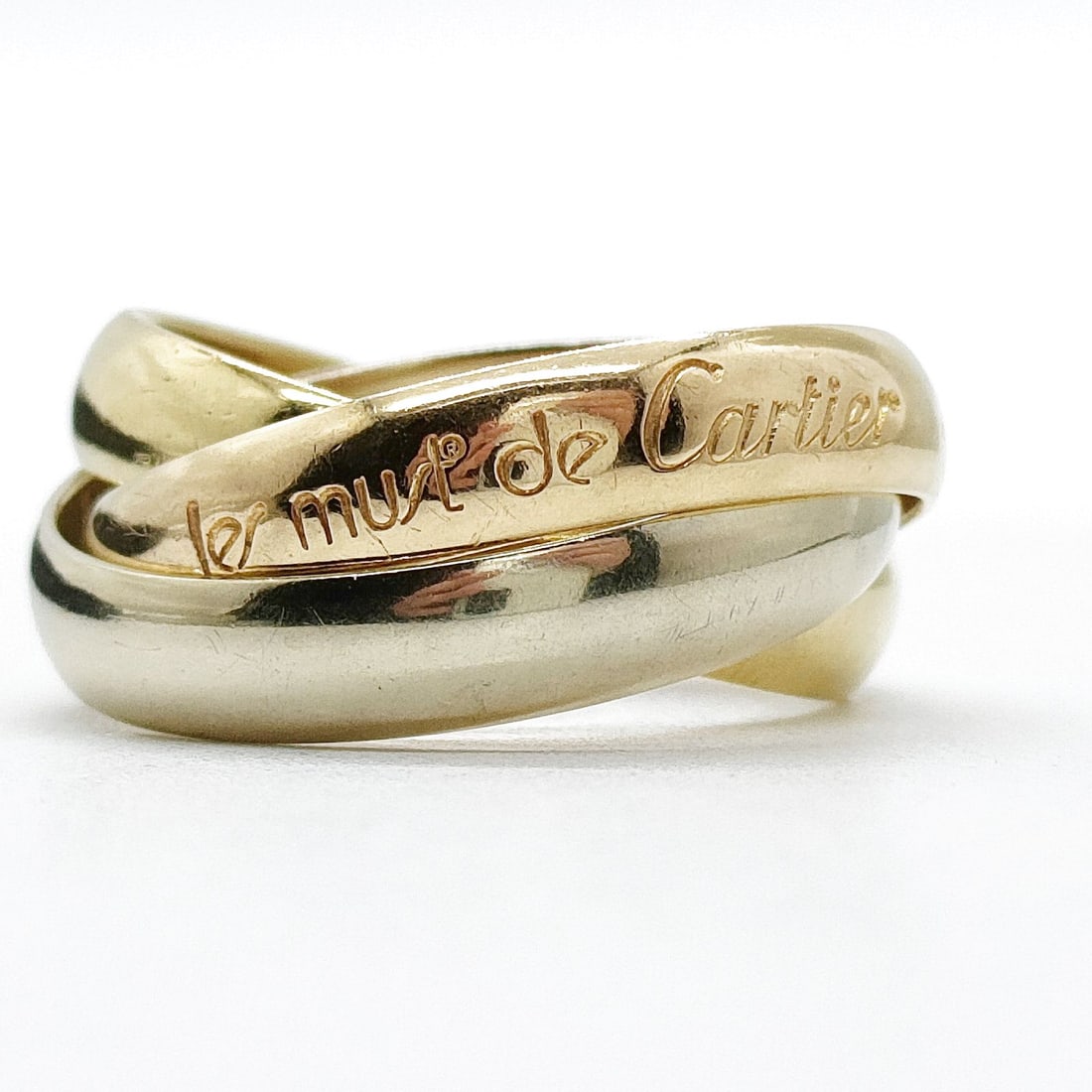 CARTIER RING TRINITY GOLD YELLOW GOLD WHITE GOLD: Cartier Ring Trinity Gold Yellow Gold white gold Brand: Cartier Type: Ring Material: Gold, Color: Yellow Gold Size: US 4 1/2 Accessories: None Accessories Notice: When purchasing pre-owned