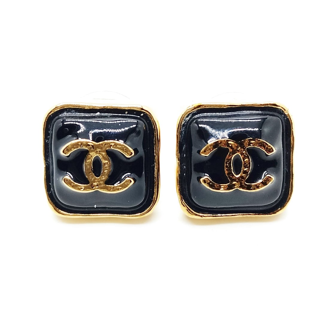 CHANEL PIERCED EARRING GOLD BLACK (1 of 5)