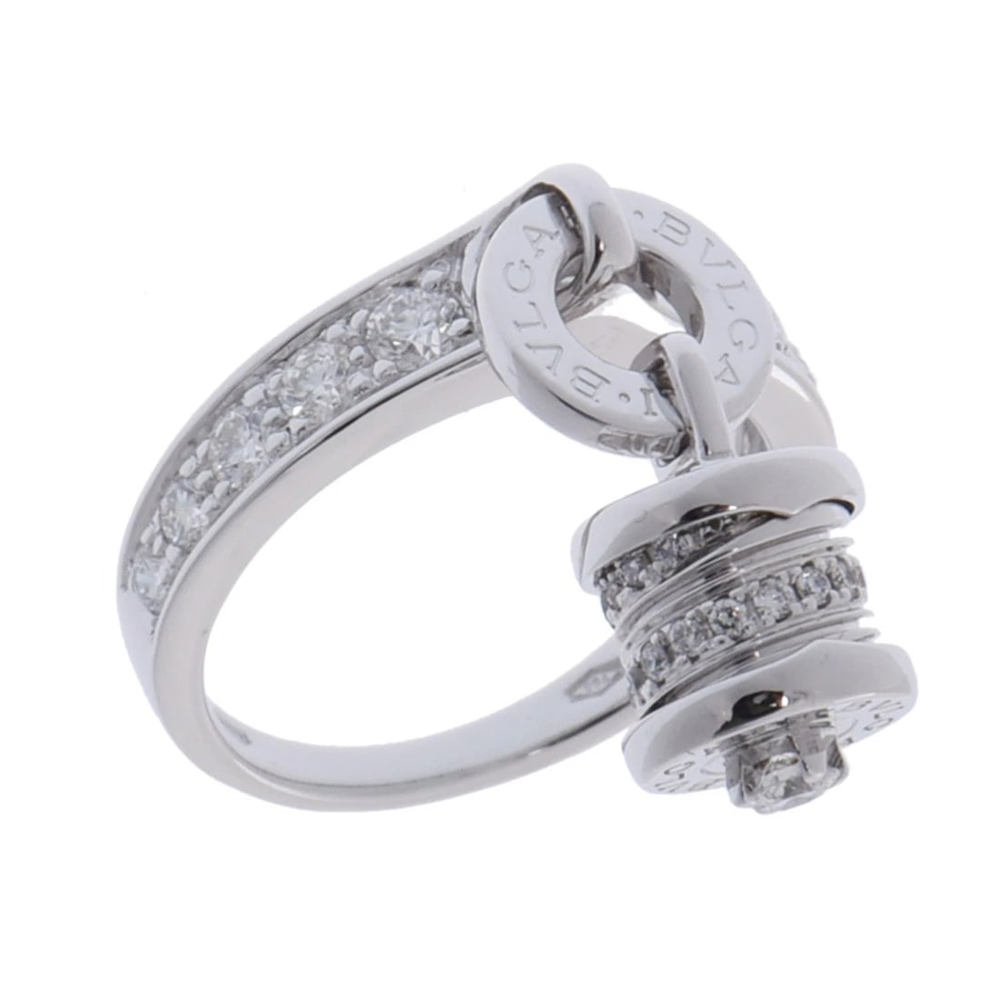 BVLGARI RING DIAMOND B-ZERO1 ELEMENT RING: BVLGARI Ring diamond B-ZERO1 Element Ring Brand: BVLGARI Type: Ring Material: K18 White Gold WG, Main Stone/Creation Natural Color: White Gold Size: 5.5 - 5.75 US Accessories: None Accesso