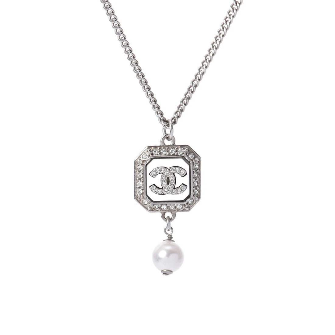 CHANEL NECKLACE METAL/CRYSTAL SQUARE: CHANEL Necklace metal/crystal Square Brand: CHANEL Type: Necklace Material: metal, Color: Gold Size: Top H/about 30mm W/about 11mm(Including can) Chain length:41/60cm Chain length:41/60cmSize(Inch)