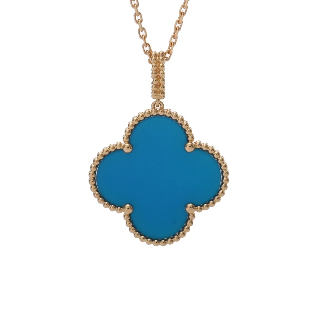 VAN CLEEF & ARPELS NECKLACE BLUE AGATE: Van Cleef & Arpels Necklace Blue agate Brand: Van Cleef & Arpels Type: Necklace Material: K18 Yellow Gold YG, Main Stone/Creation Blue agate Color: Yellow Gold Size: Top H/about 26.5mm W/about 26.5mm