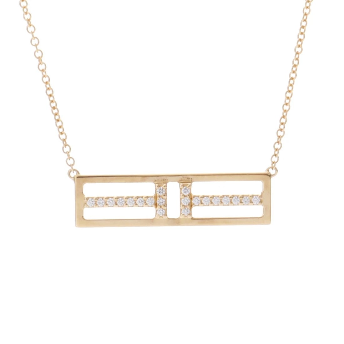 TIFFANY & CO. NECKLACE DIAMOND T TWO OPEN: TIFFANY & Co. Necklace diamond T TWO Open Brand: TIFFANY & Co. Type: Necklace Material: K18 Yellow Gold YG, Main Stone/Creation Natural Color: Yellow Gold Size: Top H/about 6.4mm W/about 23.8mm Chain 