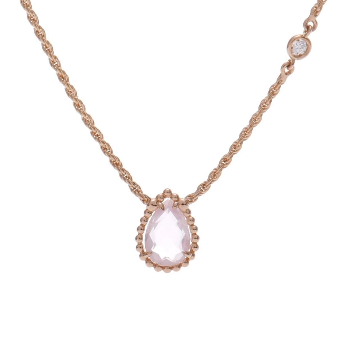 BOUCHERON NECKLACE PINK QUARTZ/DIAMOND: Boucheron Necklace Pink Quartz/diamond Brand: Boucheron Type: Necklace Material: 18K pink gold PG, Main Stone/Creation Pink Quartz Color: Pink Gold Size: Top H/about 10.3mm W/about 7.6mm Chain
