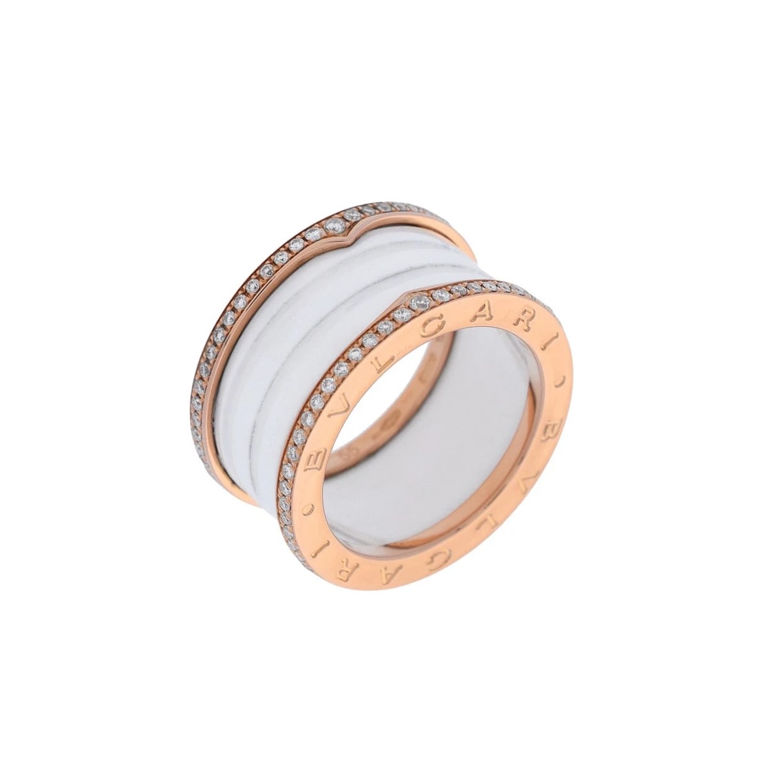 BVLGARI RING B-ZERO1 RING: BVLGARI Ring B-ZERO1 Ring Brand: BVLGARI Type: Ring Material: 18K pink gold PG, Color: Pink Gold Size: 7.25 US Accessories: None Accessories Notice: When purchasing pre-owned goods, please