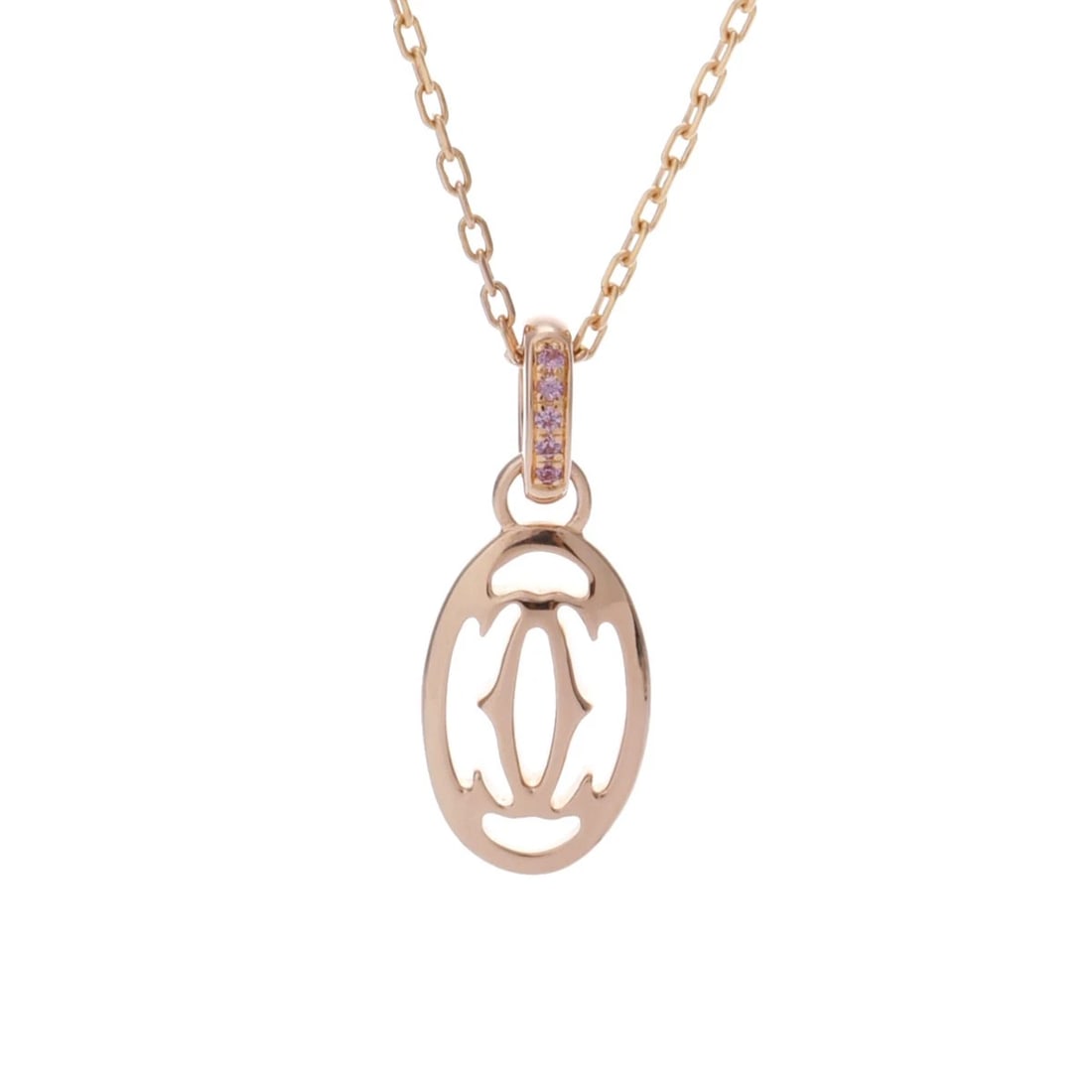 CARTIER NECKLACE LOGO DOUBLE C NECKLACE: CARTIER Necklace Logo Double C Necklace Brand: CARTIER Type: Necklace Material: 18K pink gold PG, Main Stone/Creation Pink Sapphire Color: Pink Gold Size: Top H/about 21.5mm W/about 10mm(Including can