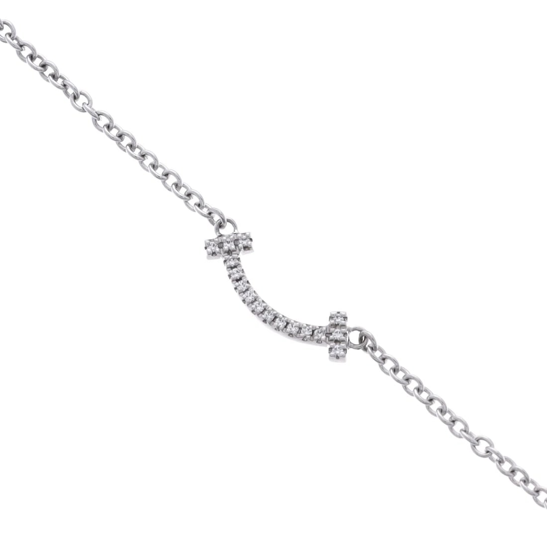 TIFFANY & CO. BRACELET DIAMOND T SMILE MINI: TIFFANY & Co. Bracelet diamond T Smile Mini Brand: TIFFANY & Co. Type: Bracelet Material: K18 White Gold WG, Main Stone/Creation Natural Color: White Gold Size: Breath width:about 1.5-4.5mmSize(Inch)