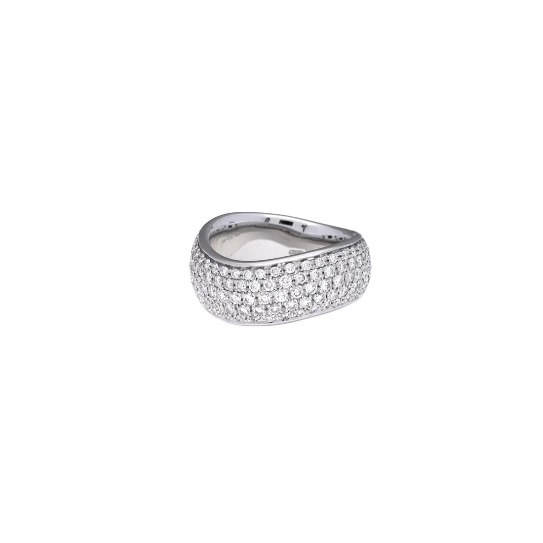 POMELLATO RING DIAMOND DUNA RING FULL PAVÉ: Pomellato Ring diamond Duna Ring Full Pavé Brand: Pomellato Type: Ring Material: K18 White Gold WG, Main Stone/Creation Natural Color: White Gold Size: 6 US Accessories: None Accessories Notice:
