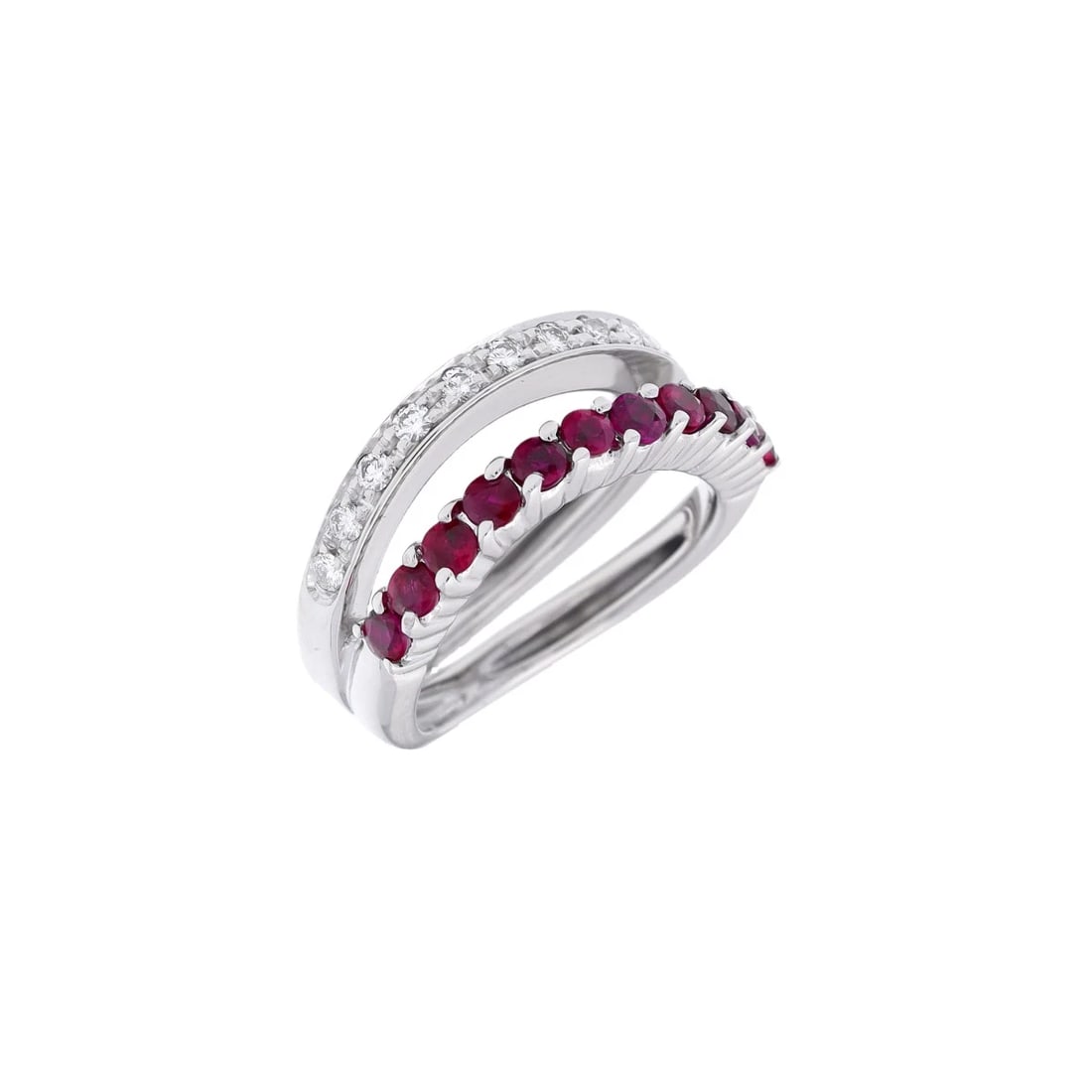 DAMIANI RING DIAMOND/RUBY WAVE DESIGN RING: Damiani Ring diamond/Ruby Wave Design Ring Brand: Damiani Type: Ring Material: K18 White Gold WG, Main Stone/Creation Natural Color: White Gold Size: 5.25 US Accessories: None Accessories Notice: