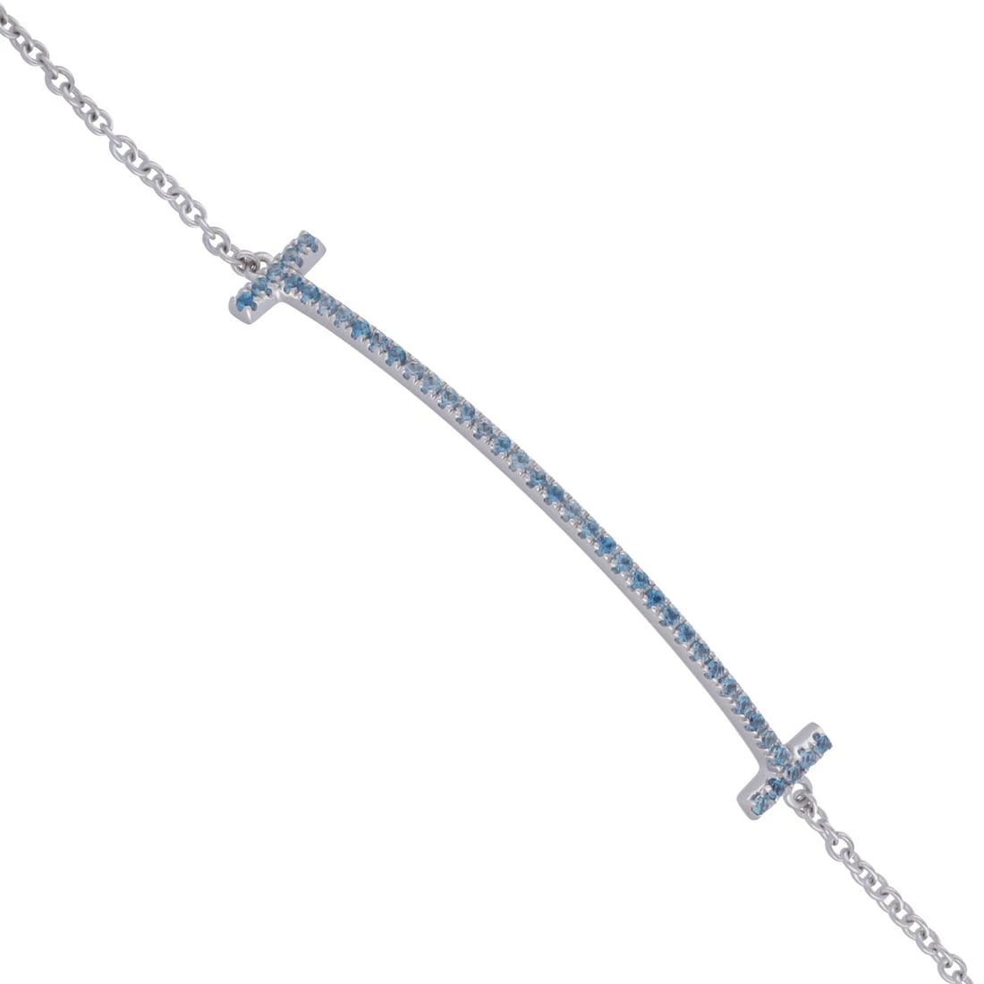 TIFFANY & CO. BRACELET BLUE TOPAZ T SMILE: TIFFANY & Co. Bracelet Blue Topaz T Smile Brand: TIFFANY & Co. Type: Bracelet Material: K18 White Gold WG, Main Stone/Creation Blue Topaz Color: WhiteGold Size: Breath width:about 1.5-6.5mmSize(Inch) 
