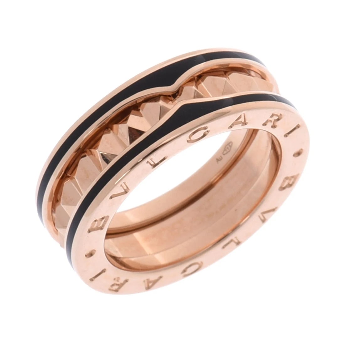 BVLGARI RING BLACK CERAMIC B-ZERO1: BVLGARI Ring Black ceramic B-ZERO1 Brand: BVLGARI Type: Ring Material: 18K pink gold PG, Color: Pink Gold Size: 5.5 - 5.75 US Accessories: None Accessories Notice: When purchasing pre-owne