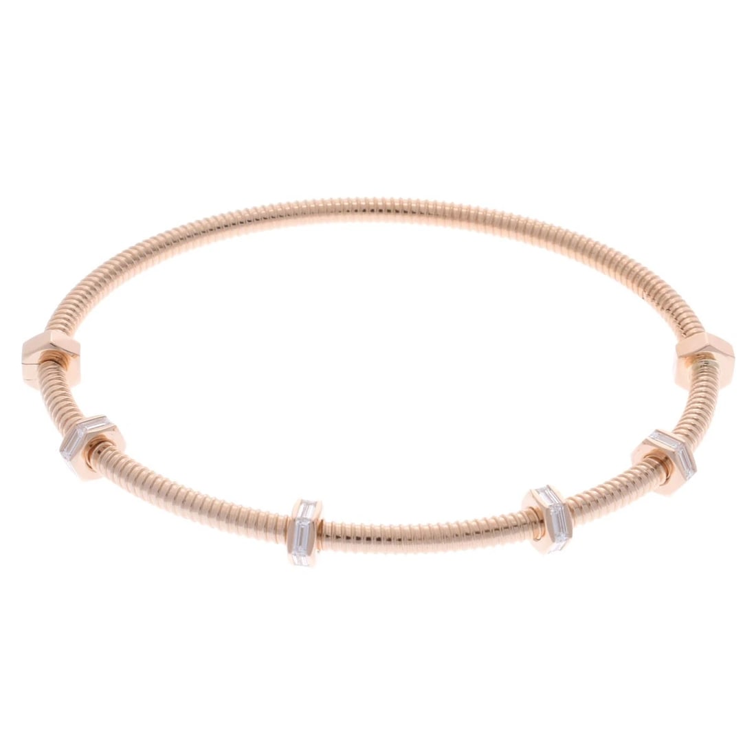 CARTIER BRACELET BAGUETTE CUT DIAMOND: CARTIER Bracelet baguette cut diamond Brand: CARTIER Type: Bracelet Material: 18K pink gold PG, Main Stone/Creation baguette cut diamond Color: Pink Gold Size: Breath width:about 3.4-7.4mmSize(Inch)