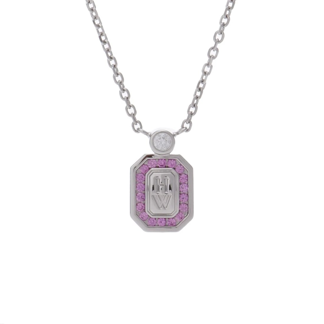 HARRY WINSTON NECKLACE DIAMOND/PINK SAPPHIRE: HARRY WINSTON Necklace diamond/Pink Sapphire Brand: HARRY WINSTON Type: Necklace Material: Pt950Platinum, Main Stone/Creation Natural Color: Silver Size: Top H/about 12mm W/about 7mm Chain length:41cm