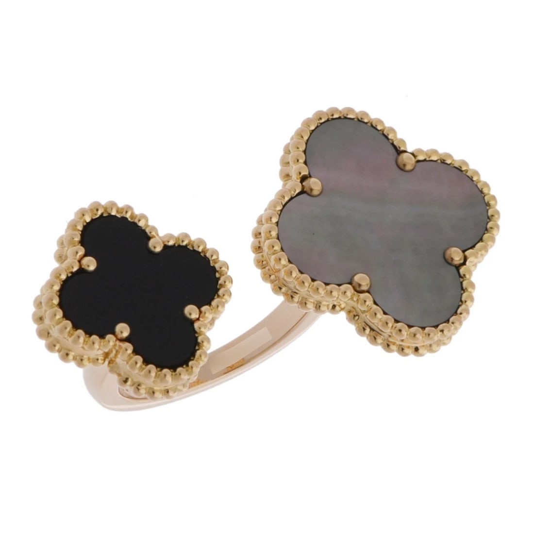 VAN CLEEF & ARPELS RING GRAY SHELL/ONYX: Van Cleef & Arpels Ring Gray shell/onyx Brand: Van Cleef & Arpels Type: Ring Material: K18 Yellow Gold YG, Main Stone/Creation Gray shell Color: Yellow Gold Size: 4.75 - 5 US Accessories: None