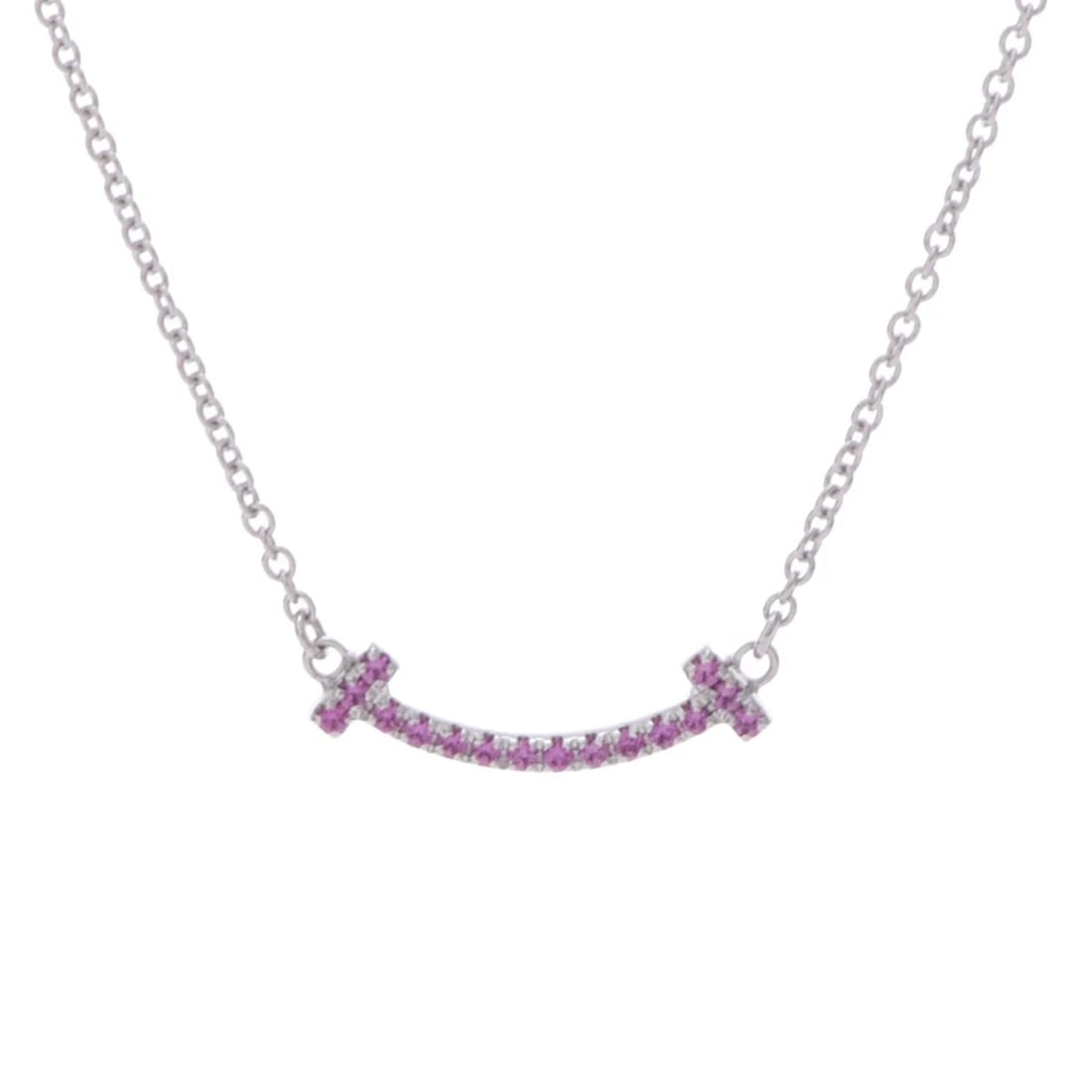 TIFFANY & CO. NECKLACE PINK SAPPHIRE T SMILE: TIFFANY & Co. Necklace Pink sapphire T Smile Brand: TIFFANY & Co. Type: Necklace Material: K18 White Gold WG, Main Stone/Creation Pink sapphire Color: White Gold Size: Top H/about 4.5mm W/about 15.5mm