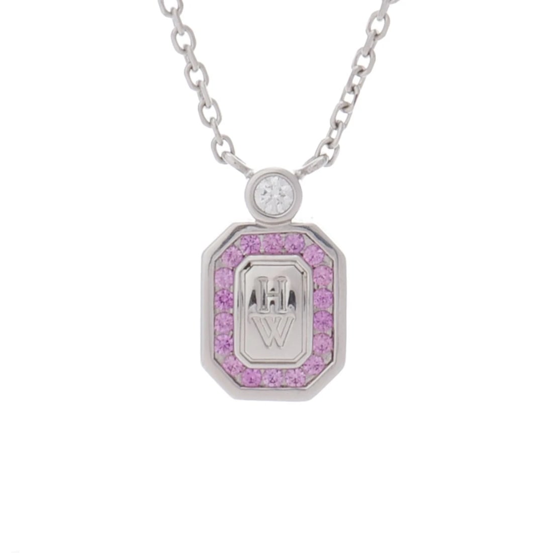 HARRY WINSTON NECKLACE DIAMOND/PINK SAPPHIRE: HARRY WINSTON Necklace diamond/Pink Sapphire Brand: HARRY WINSTON Type: Necklace Material: Pt950Platinum, Main Stone/Creation Natural Color: Silver Size: Top H/about 12mm W/about 7mm Chain length:41cm