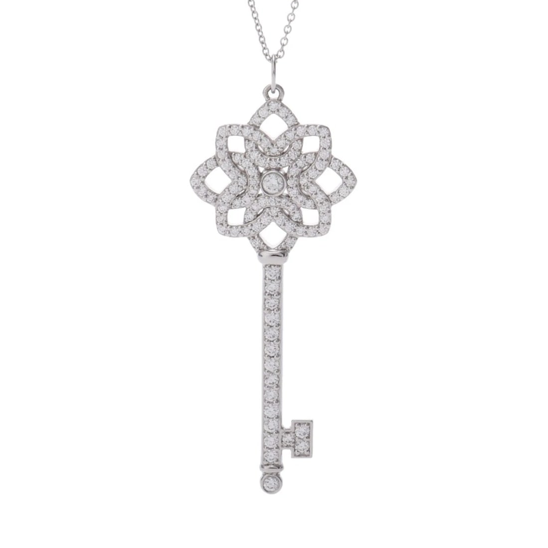 TIFFANY & CO. NECKLACE DIAMOND WOVEN KEY: TIFFANY & Co. Necklace diamond Woven Key Brand: TIFFANY & Co. Type: Necklace Material: Pt950Platinum, Main Stone/Creation Natural Color: Silver Size: Top H/about 60mm W/about 26.5mm Chain length:45cm