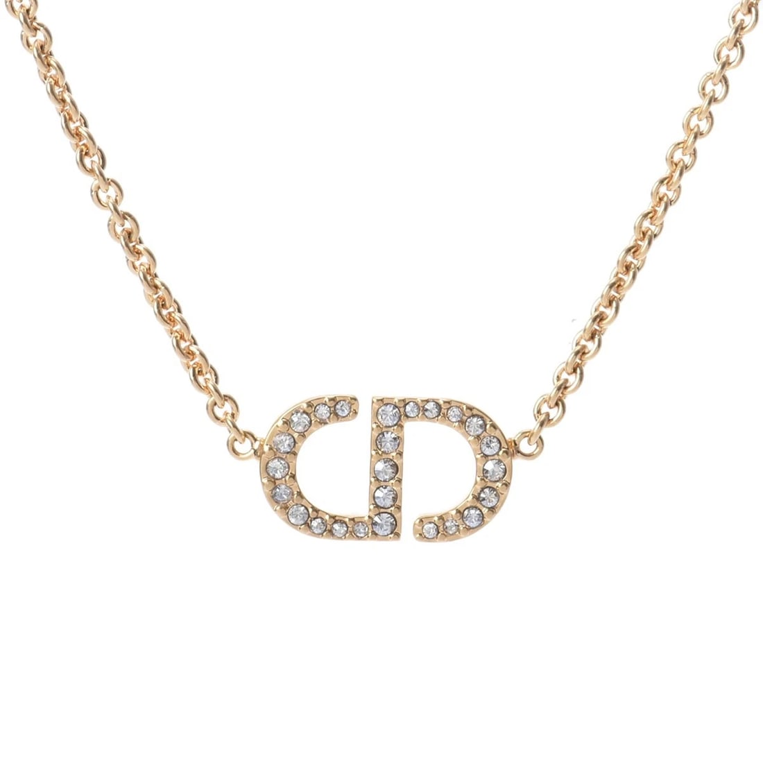 DIOR NECKLACE METAL/CRYSTAL PETIT CD: Dior Necklace metal/crystal Petit CD Brand: Dior Type: Necklace Material: metal, Color: Gold Size: Top H/about 10mm W/about 18mm Chain length:41/45cm Chain length:41/45cmSize(Inch) Top H/about 0.4