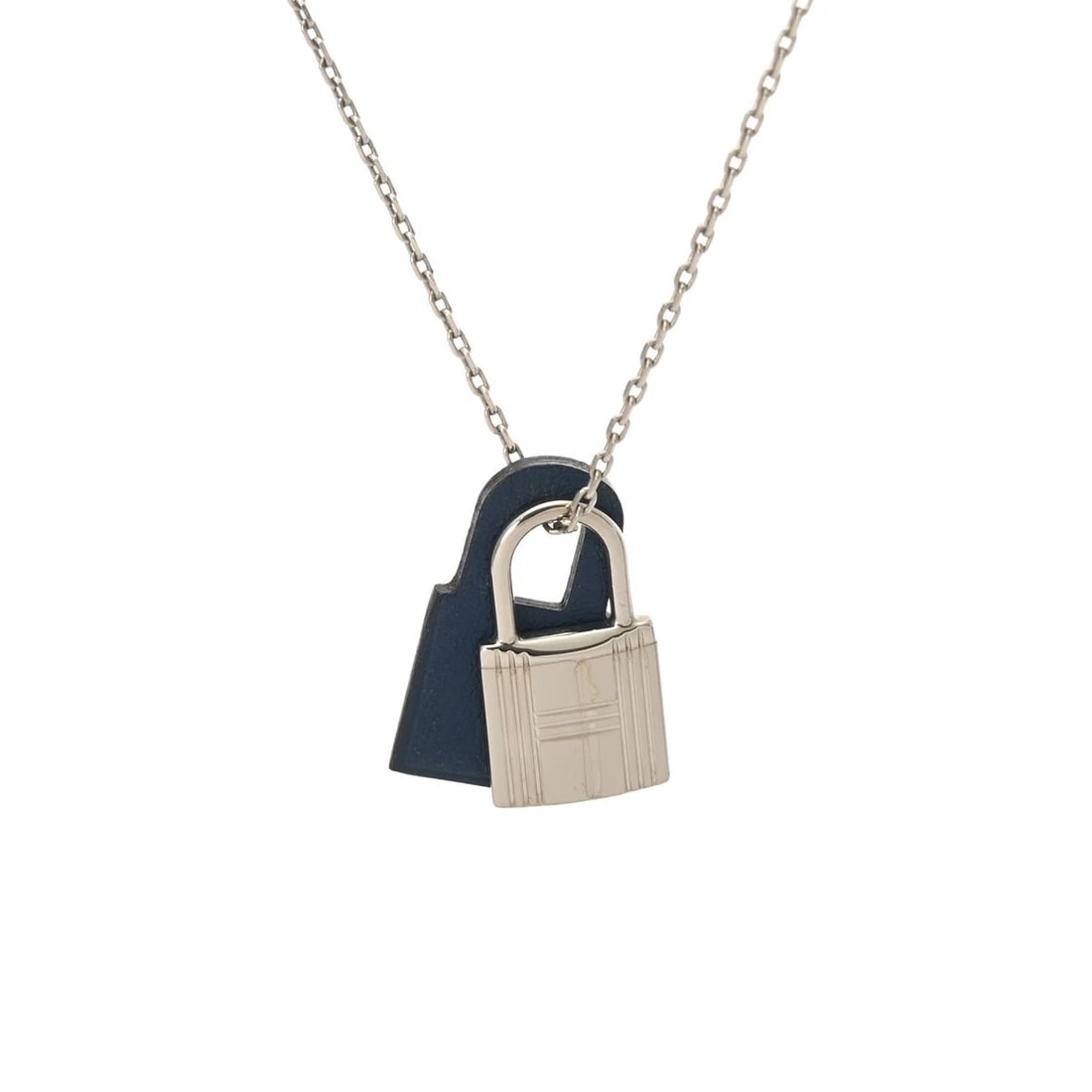 HERMES NECKLACE VAUX SWIFT O'KELLY PM: HERMES Necklace Vaux Swift O'Kelly PM Brand: HERMES Type: Necklace Material: Vaux Swift, Color: deep blue Size: Top H/about 26mm W/about 15mm(maximum) Chain length:46/50cm Chain