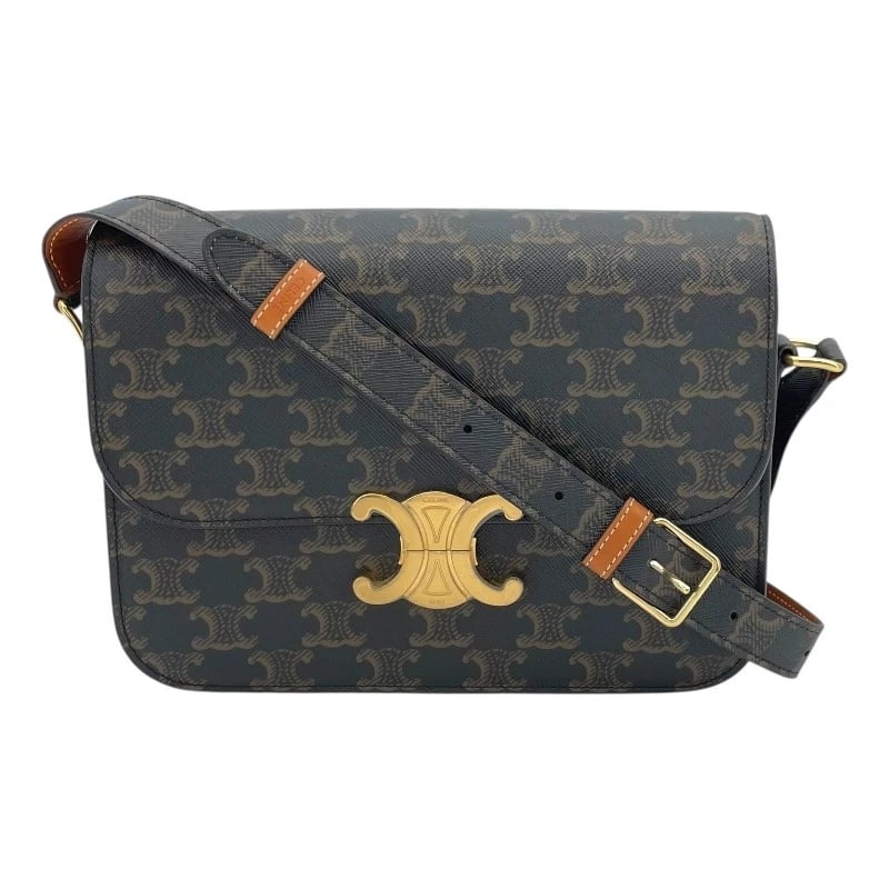 CELINE TRIOMPHE SHOULDER SHOULDER BAG: CELINE Triomphe Shoulder Shoulder Bag Brand: CELINE Type: Shoulder Bag Material: Triomphe canvas Color: Dark brown Size: W22cm x H17cmx D6cm W8.7 x H6.7x D2.4inch Accessories: None Accesso