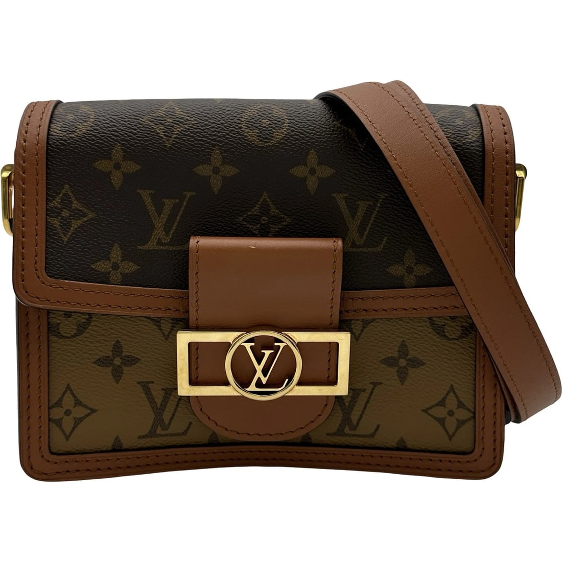 LOUIS VUITTON DAUFINE MINI SHOULDER BAG: LOUIS VUITTON Daufine MINI Shoulder Bag Brand: LOUIS VUITTON Type: Shoulder Bag Material: monogram/reverse Color: Brown Size: W19.5cm x H16cmx D8cm W7.7 x H6.3x D3.1inch Accessories: None