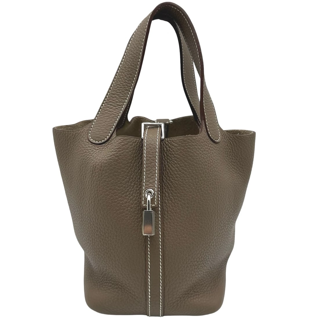 HERMES PICOTAN LOCK PM HANDBAG: HERMES Picotan Lock PM Handbag Brand: HERMES Type: Handbag Material: Taurillon Clemence Color: Etop SilverHardware Size: W18cm x H18cmx D13cm W7.1 x H7.1x D5.1inch Accessories: None Access