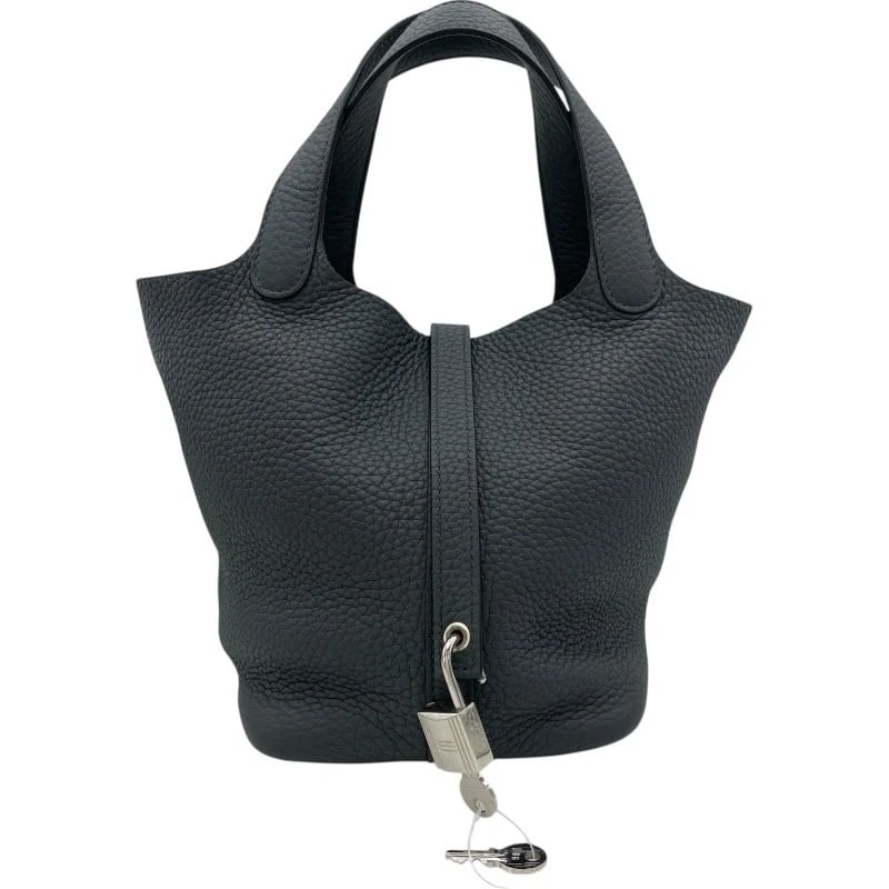 HERMES PICOTAN LOCK PM HANDBAG: HERMES Picotan Lock PM Handbag Brand: HERMES Type: Handbag Material: Taurillon Clemence Color: Grimist SilverHardware Size: W18cm x H18cmx D13cm W7.1 x H7.1x D5.1inch Accessories: None Acc