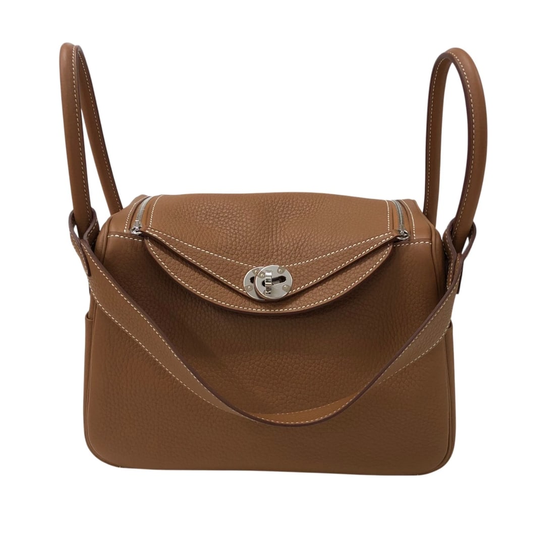 HERMES LINDY 26 SHOULDER BAG: HERMES Lindy 26 Shoulder Bag Brand: HERMES Type: Shoulder Bag Material: Taurillon Clemence Color: Gold SilverHardware Size: W26cm x H18cmx D13cm W10.2 x H7.1x D5.1inch Accessories: None Ac