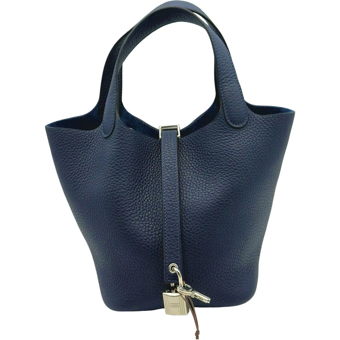 HERMES PICOTAN LOCK PM HANDBAG: HERMES Picotan Lock PM Handbag Brand: HERMES Type: Handbag Material: Taurillon Clemence Color: Bleu Nui SilverHardware Size: W18cm x H18cmx D13cm W7.1 x H7.1x D5.1inch Accessories: None Ac