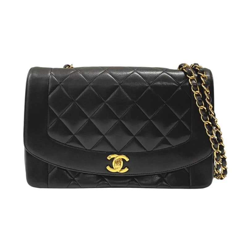 CHANEL DIANA 25 SHOULDER BAG: CHANEL Diana 25 Shoulder Bag Brand: CHANEL Type: Shoulder Bag Material: lambskin Color: Black Gold Hardware Size: W25cm x H16cmx D7cm W9.8 x H6.3x D2.8inch Accessories: None Accessories No