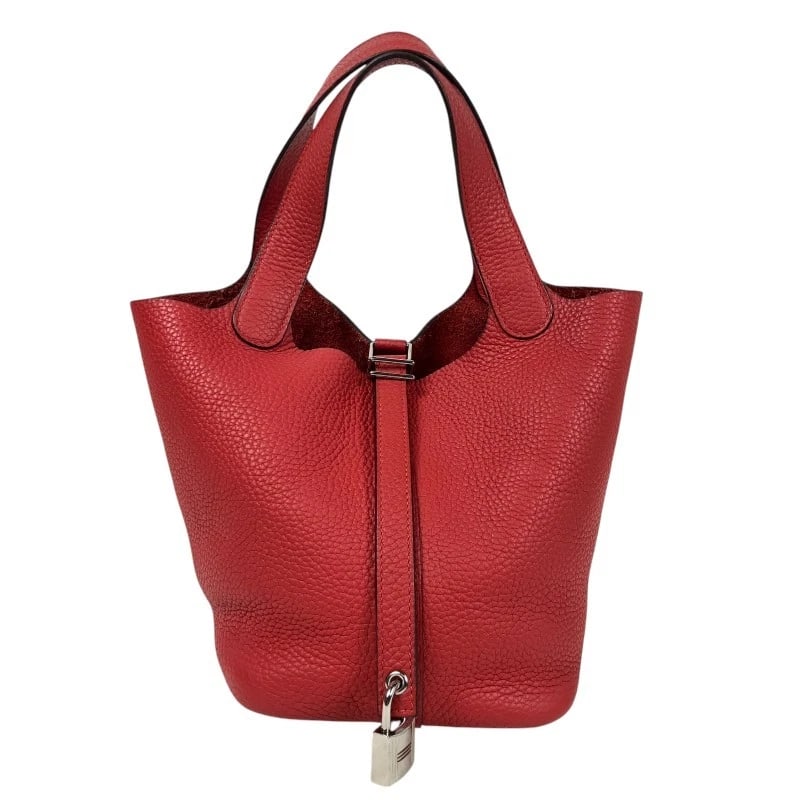 HERMES PICOTAN LOCK PM HANDBAG: HERMES Picotan Lock PM Handbag Brand: HERMES Type: Handbag Material: Taurillon Clemence Color: Rouge Tomato SilverHardware Size: W18cm x H18cmx D13cm W7.1 x H7.1x D5.1inch Accessories: None