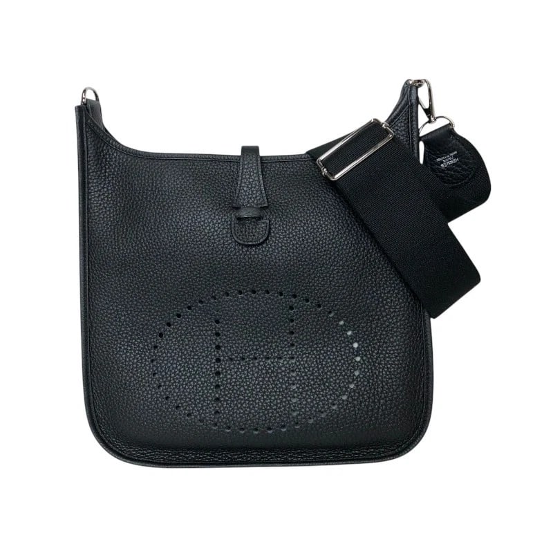 HERMES EVELYN 3 PM SHOULDER BAG: HERMES Evelyn 3 PM Shoulder Bag Brand: HERMES Type: Shoulder Bag Material: Taurillon Clemence Color: Black SilverHardware Size: W28cm x H30cmx D7cm W11.0 x H11.8x D2.8inch Accessories: None