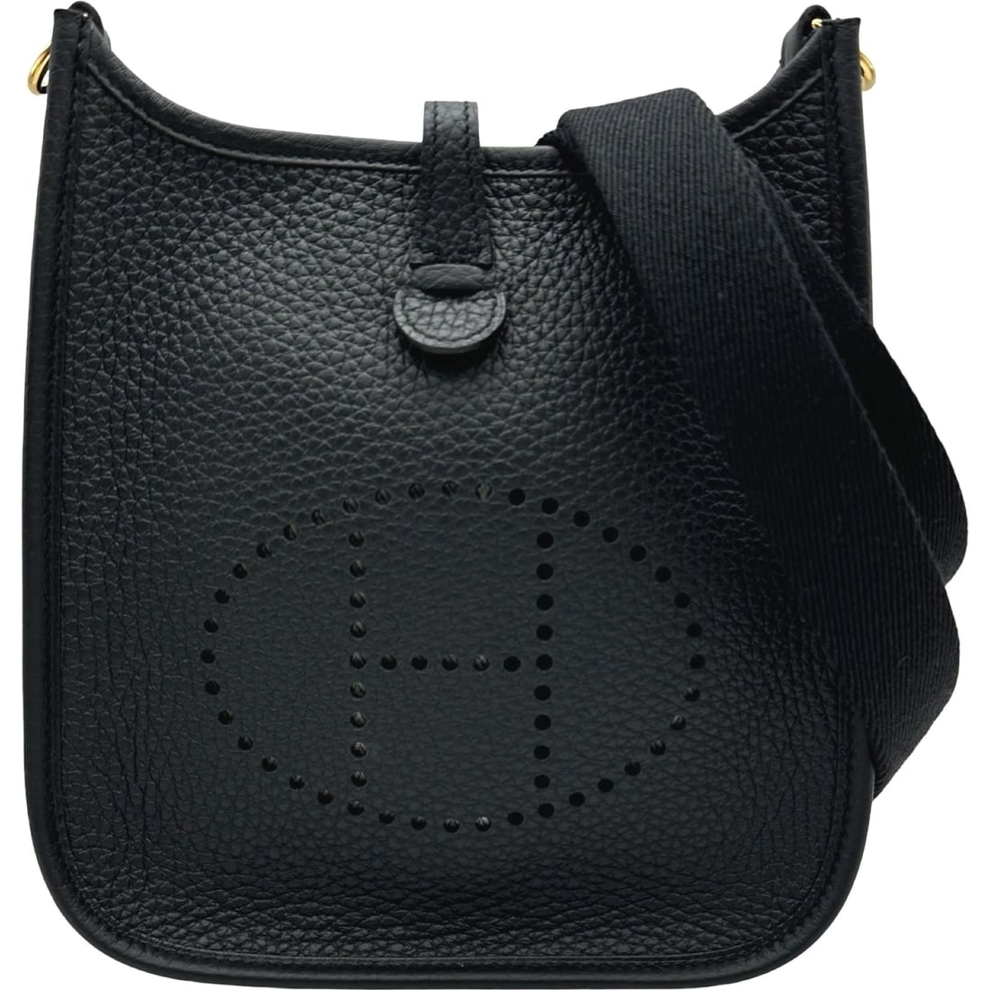 HERMES EVELYN TPM SHOULDER BAG: HERMES Evelyn TPM Shoulder Bag Brand: HERMES Type: Shoulder Bag Material: Taurillon Clemence Color: Black Gold Hardware Size: W16cm x H18cmx D5.5cm W6.3 x H7.1x D2.2inch Accessories: None