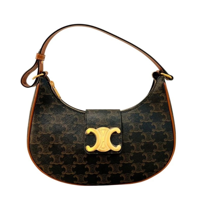 CELINE MEDIUM AVE TRIOMPHE BAG HANDBAG: CELINE Medium Ave Triomphe Bag Handbag Brand: CELINE Type: Handbag Material: Triomphe Canvas/Tan Color: Brown Size: W25cm x H18cmx D7cm W9.8 x H7.1x D2.8inch Accessories: None Accessories Notice: