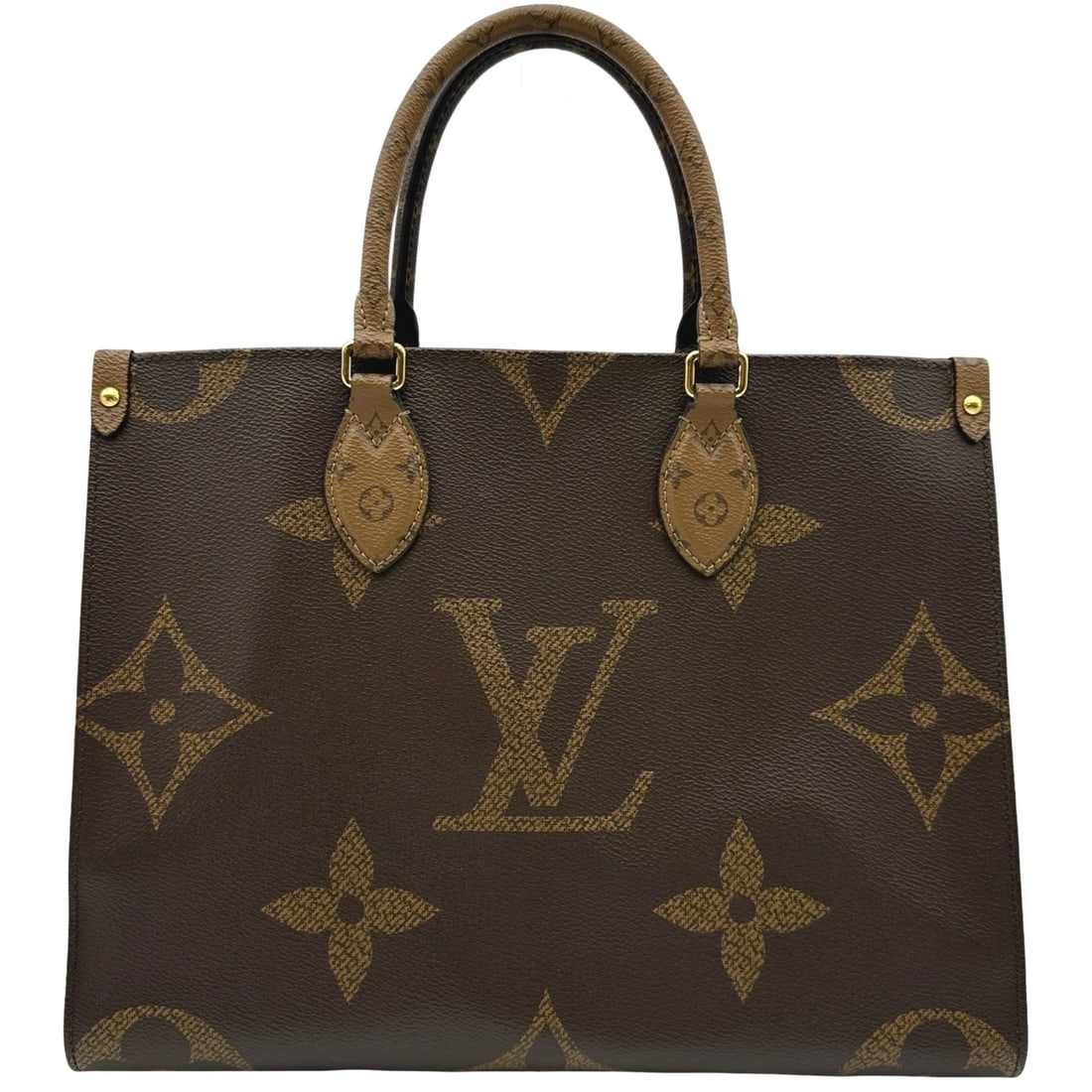 LOUIS VUITTON ON THE GO MM HANDBAG: LOUIS VUITTON On the Go MM Handbag Brand: LOUIS VUITTON Type: Handbag Material: giant reverse Color: Brown Size: W34.5cm x H27cmx D15cm W13.6 x H10.6x D5.9inch Accessories: None Accessorie