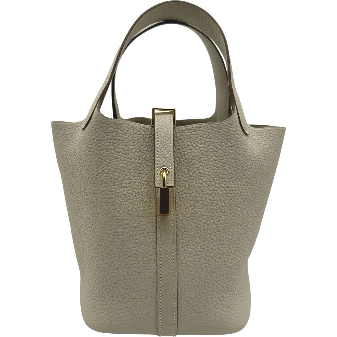 HERMES PICOTAN LOCK PM HANDBAG: HERMES Picotan Lock PM Handbag Brand: HERMES Type: Handbag Material: Taurillon Clemence Color: Kure Gold Hardware Size: W18cm x H18cmx D13cm W7.1 x H7.1x D5.1inch Accessories: None Accesso