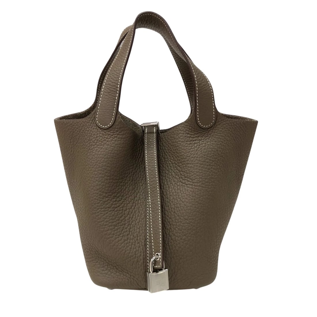 HERMES PICOTAN LOCK PM HANDBAG: HERMES Picotan Lock PM Handbag Brand: HERMES Type: Handbag Material: Taurillon Clemence Color: Etop SilverHardware Size: W18cm x H18cmx D13cmW7.1 x H7.1x D5.1inch Accessories: None Accesso