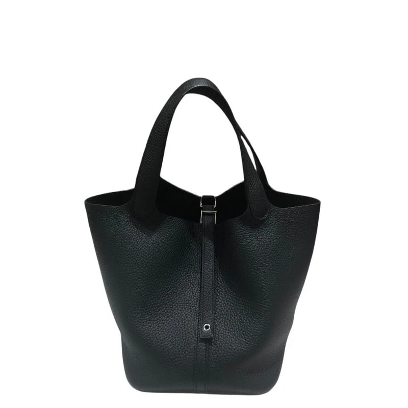 HERMES PICO TAN LOCK MM HANDBAG: HERMES Pico Tan Lock MM Handbag Brand: HERMES Type: Handbag Material: Taurillon Clemence Color: Black SilverHardware Size: W22cm x H21cmx D17cm W8.7 x H8.3x D6.7inch Accessories: None Acce