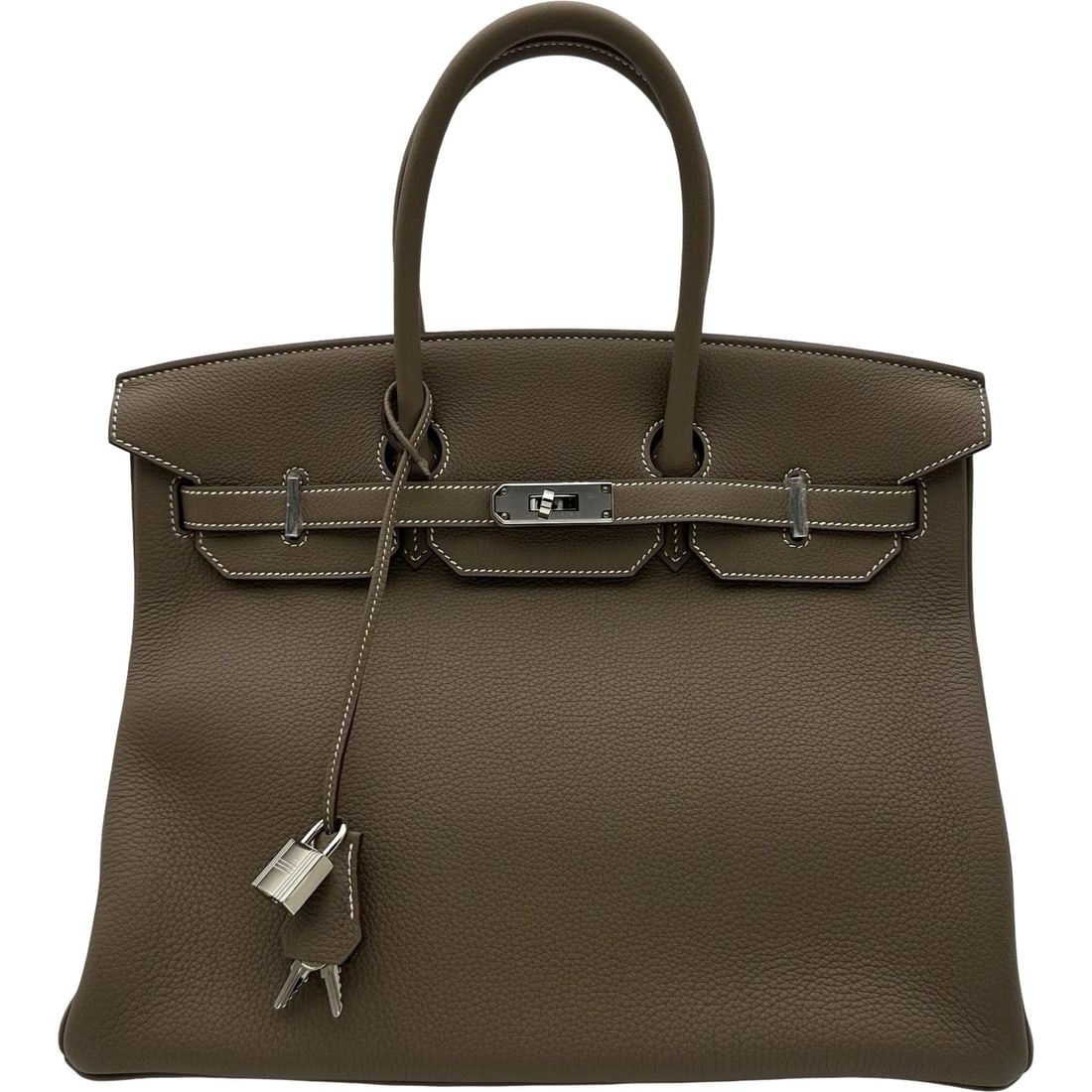 HERMES BIRKIN 35 HANDBAG: HERMES Birkin 35 Handbag Brand: HERMES Type: Handbag Material: Togo Color: Etop SilverHardware Size: W34cm x H28.5cmx D18.5cmW13.4 x H11.2x D7.3inch Accessories: None Accessories Notice: W