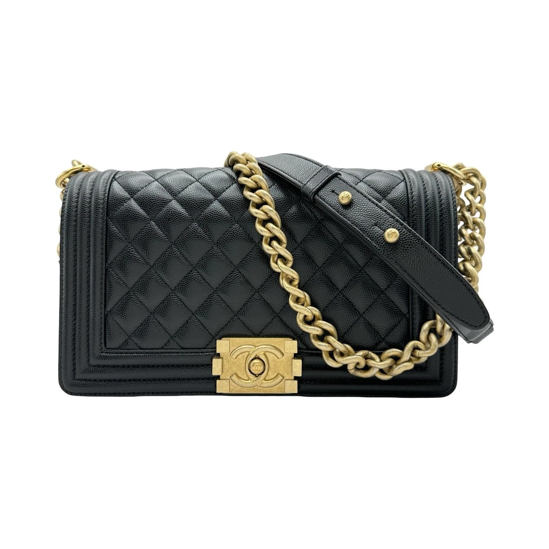CHANEL BOY CHANEL 25 SHOULDER BAG: CHANEL Boy Chanel 25 Shoulder Bag Brand: CHANEL Type: Shoulder Bag Material: Caviar skin Color: Gold Hardware Size: W25cm x H15cmx D7.5cm W9.8 x H5.9x D3.0inch Accessories: None Accessorie