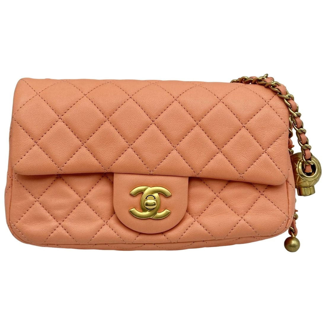 CHANEL MINI 20 BALL CHAIN SHOULDER BAG: CHANEL Mini 20 Ball Chain Shoulder Bag Brand: CHANEL Type: Shoulder Bag Material: lambskin Color: Gold Hardware Size: W20cm x H12cmx D6cm W7.9 x H4.7x D2.4inch Accessories: None Accessorie