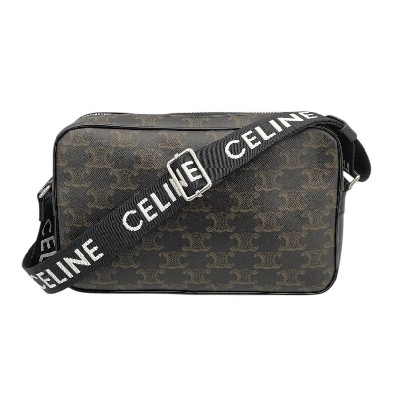 CELINE TRIOMPHE MEDIUM MESSENGER SHOULDER BAG: CELINE Triomphe Medium Messenger Shoulder Bag Brand: CELINE Type: Shoulder Bag Material: Triomphe canvas Color: black Size: W23cm x H14cmx D4.5cm W9.1 x H5.5x D1.8inch Accessories: None Accessories