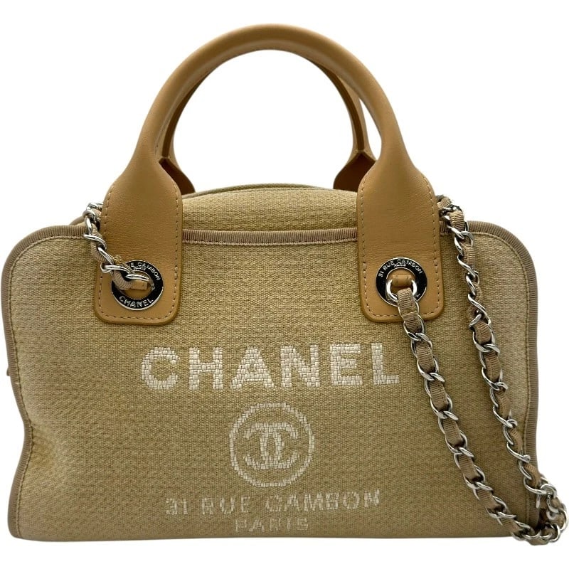 CHANEL DEAUVILLE BOWLING BAG SHOULDER BAG: CHANEL deauville bowling bag Shoulder Bag Brand: CHANEL Type: Shoulder Bag Material: canvas Color: Beige SilverHardware Size: W27cm x H16.5cmx D6cm W10.6 x H6.5x D2.4inch Accessories: None