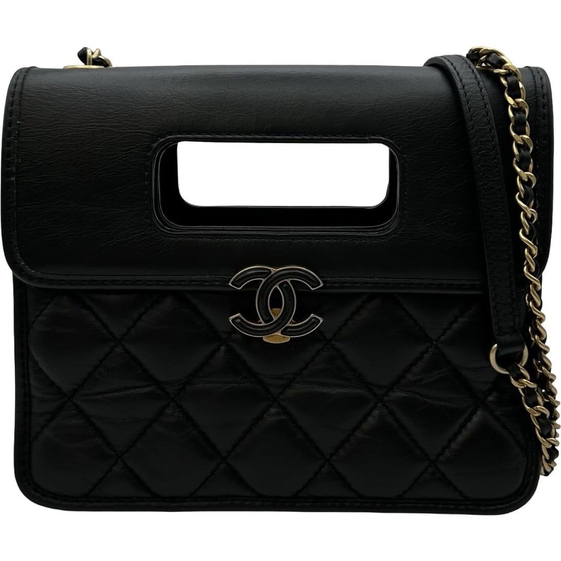 CHANEL MATELASSE MINI FLAP BAG SHOULDER BAG: CHANEL Matelasse Mini Flap Bag Shoulder Bag Brand: CHANEL Type: Shoulder Bag Material: Aged Calfskin Color: Black Gold Hardware Size: W20cm x H16.5cmx D6.5cm W7.9 x H6.5x D2.6inch Accessories: None